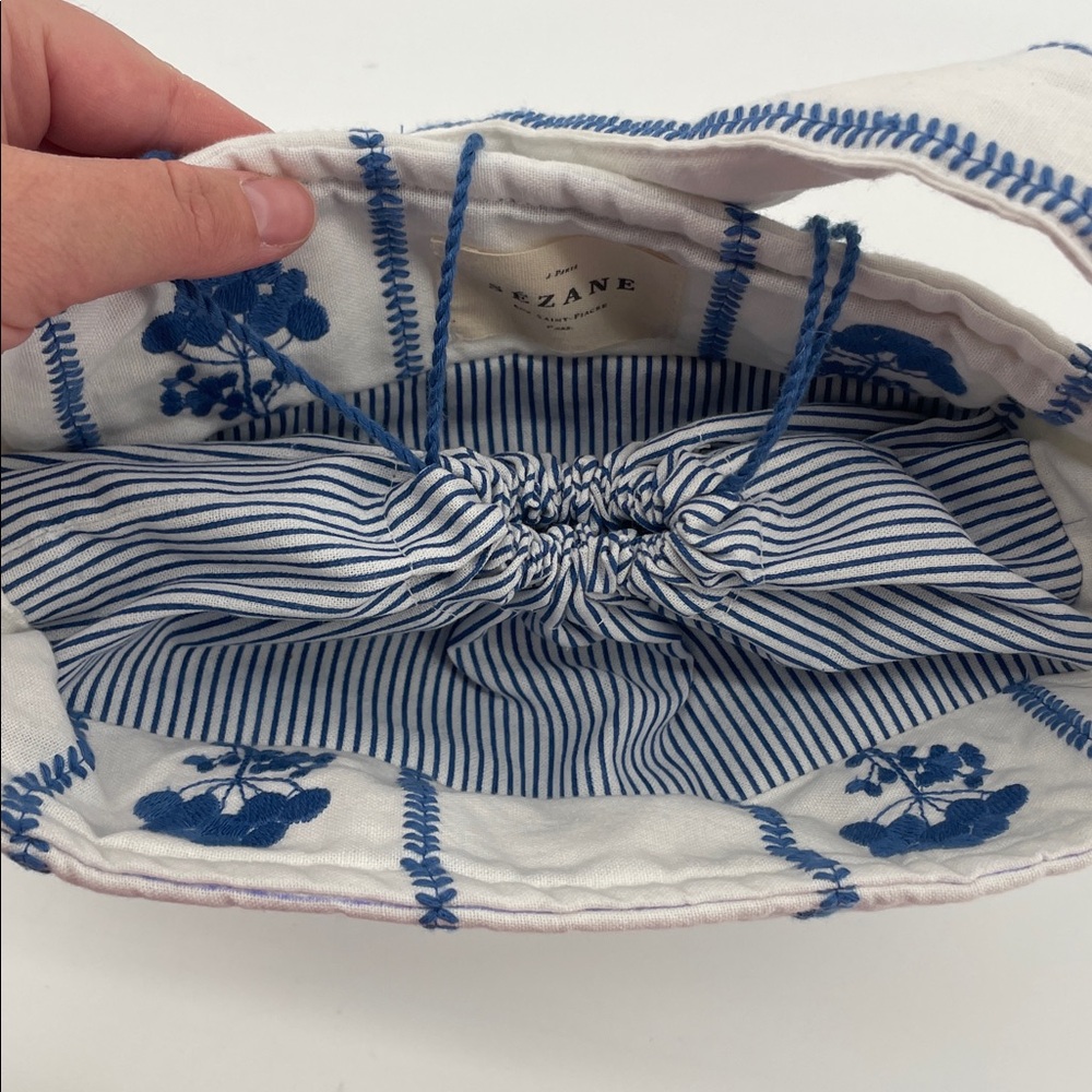 Sezane Mini Tote Bag in Ecru and Blue A15 - Picture 5 of 9